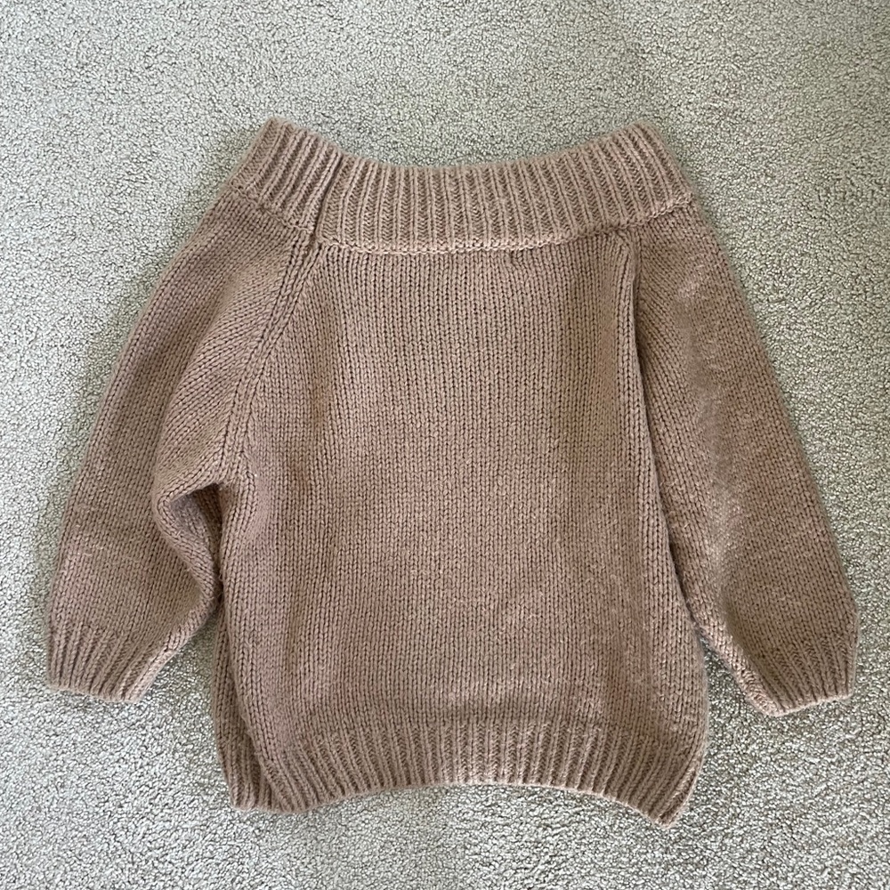 Cotton Emporium Tan Slouchy Off the Shoulder Knit Sweater M